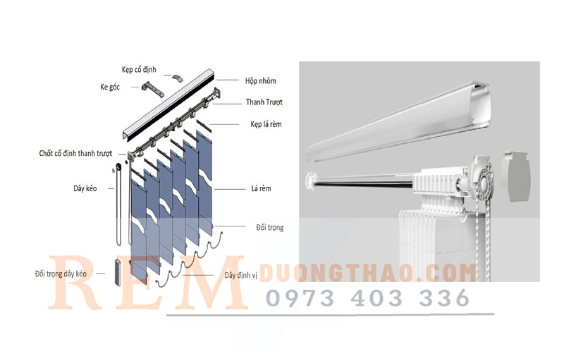 Cấu tạo rèm lá dọc kéo tay